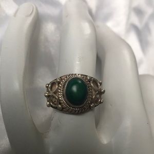 Sterling silver and Malachite boho ring
